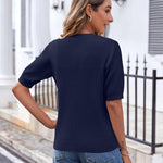 Nadorine Short Sleeve Cardigan Button Down Ribbed Knit Sweater Tops
