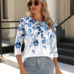 Nadorine 3/4 Length Sleeve Tops Loose Fit Shirts Pleated Tunics