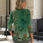 Nadorine 3/4 Length Sleeve Tops Loose Fit Shirts Pleated Tunics