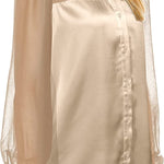 Womens V Neck Button Down Shirts Satin Silk Blouse Mesh Long Sleeve Casual Work Tops - Nadorine (Us Only)