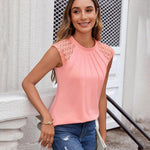 Nadorine Women's Lace Cap Sleeve Tops Pleated Tank Tops