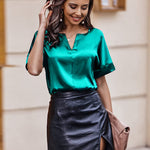 Satin Silk Blouse Tops - Nadorine (Us Only)