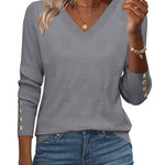 Nadorine Casual Ribbed Knit V-Neck Sweater (US Only)