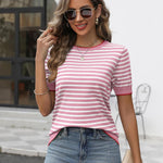 Zeagoo Womens Casual Short Sleeve Striped Sweater Shirt
