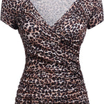 Nadorine Cross-Front V Neck Ruched Short Sleeve Blouses