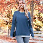 Nadorine Crewneck Pullover Long Sleeve Knit Side Slit Sweater