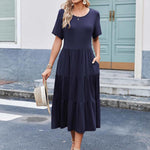 Nadorine Midi Floral Flutter Short Sleeve Casual Dresses with Pockets