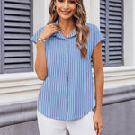 Nadorine Button Down Shirts Cap Sleeve V Neck Casual Blouses Tops