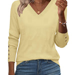 Nadorine Casual Ribbed Knit V-Neck Sweater (US Only)