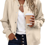 Nadorine Women's Bomber Jacket Casual Striped Button Down Coat