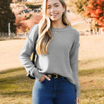 Nadorine Women's Crew Neck Cropped Sweater Long Sleeve Knit Tops