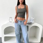 Nadorine Square Neck Ribbed Tank Tops