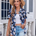 Nadorine Button Down Shirt Bust Pocket Short Sleeve Blouses