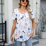 Nadorine Women Tunic Tops Dressy Casual Short Sleeve Floral Shirts