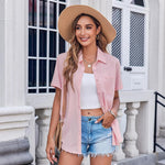 Nadorine Button Down Shirt Bust Pocket Short Sleeve Blouses