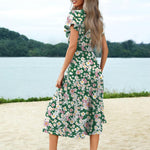 Nadorine Women's Casual Dress Flutter Button Down Tiered Flowy Dress