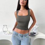 Nadorine Square Neck Ribbed Tank Tops