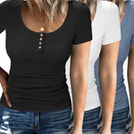 Nadorine 3 Pack Women Tops Ribbed Square Neck T Shirts