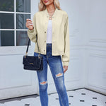 Nadorine Women's Bomber Jacket Casual Striped Button Down Coat