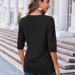 Nadorine Loose Short Sleeve Tunic Tops Crochet Knit Pullover Sweater