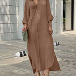 Nadorine Women's Casual Long Sleeve Button Front Maxi Shirt Dresses