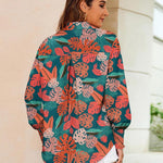 Nadorine Women's Button Down Shirts Loose Fit Striped Printed Lantern Blouses