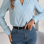 Elegant Layered V-neck Long-sleeved Casual Shirt