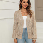 Nadorine Women's Long Sleeve Crochet Cropped Cardigan