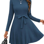 Nadorine Women's Casual Dress Tie Waist Fall Ribbed Dress