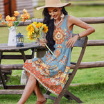 Nadorine Boho Floral Casual Tank Dresses with Pockets