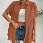 Zeagoo Womens Button Down Linen Shirt Short Sleeve Cotton Blouse