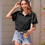 Nadorine Women's Cotton Button Down Shirts Short Sleeve Casual Shirts