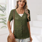 Nadorine Women's Short Sleeve Cardigan V-Neck Button up Sweater
