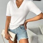 Nadorine Short Sleeve Sweaters Soft Casual V Neck Pullover Tops