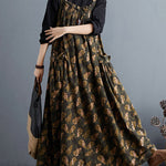 Artistic Retro Ramie Cotton Loose 3 Colors Floral Printed Square-Neck Sleeveless Strap Dress