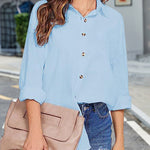Nadorine Solid Color Casual Long Sleeve Pocket Blouse for Women Casual Work Office Loose Fit 2026 | Under