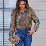Nadorine Button Down Shirts Dressy Floral Printed Blouse