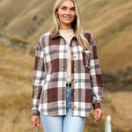 Nadorine Women Flannel Shacket Jacket Plaid Button Down Shirt