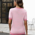 Zeagoo Womens Short Sleeve Sweaters Casual Striped Shirts