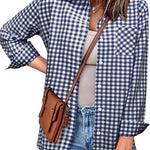 Nadorine Long Sleeve Plaid Shirt for Women Flannel Button Down Shirts