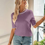 Nadorine Short Sleeve Sweater Crew Neck Dressy Casual Soft Knit Tops