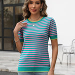 Zeagoo Womens Casual Short Sleeve Striped Sweater Shirt
