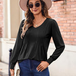 Nadorine Blouse Women's Elegant Tunic Long Sleeve V-Neck Blouses (DE Only)