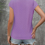 Nadorine V Neck Eyelet T Shirts Cap Sleeve Tops