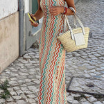 Strapless Color Contrast Stripe Dress
