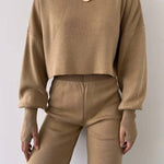 Casual Loose-fitting Long-sleeves Top and Pants Two-piece Set