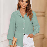 Nadorine Women's Button Down Shirts Loose Fit Striped Printed Lantern Blouses