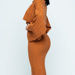 Women's Rib knit Sweater Skirt Two Piece Set Outifts Long Sleeve Turtleneck Sweaters and Tank Midi Dresses