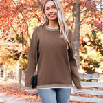 Nadorine Crewneck Pullover Long Sleeve Knit Side Slit Sweater