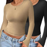 Nadorine Women Long Sleeve T Shirts Crewneck Basic Knit Tops